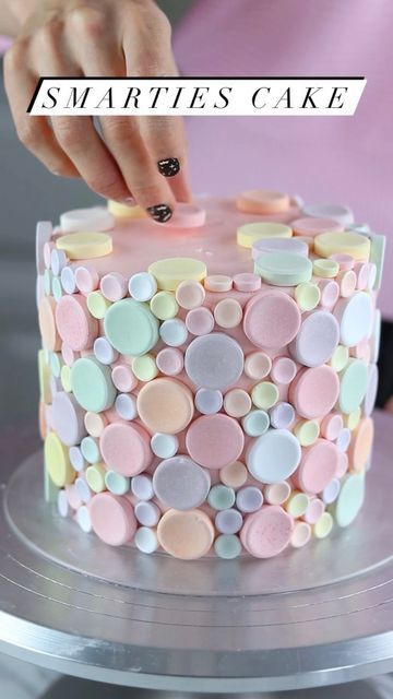 Sheri Wilson on Instagram: "Grocery Store Cake Transformation using Halloween Candy! 🌈🎂 I found mini strawberry cakes at my local Walmart, and decided to turn them into a @smarties covered cake! Aren’t pastels SO dreamy? They remind me of bubbles 😍☁️ #candy #cake #makeover #baking #halloweencandy #cakedecorating #holidaybaking #cakeover #bakinglove" Walmart Cake, Cake Makeover, Grocery Store Cake, Smarties Cake, Walmart Cakes, Bake Halloween, Candy Cakes, Jello Recipes, Candy Cake