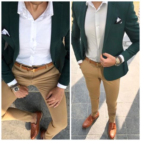 Green Jacket Tan Pants Men, Men Sage Green Outfit, Tan Khakis Outfit Men, Green And Khaki Outfit Men, Green Formal Pants Outfit, Green Formal Outfit Men, Tan Blazer Outfits Mens, Green Blazer Outfit Men, Tan Blazer Outfits