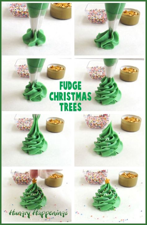 Piped Christmas Trees, Christmas Meringue Ideas, Meringue Christmas Tree, Christmas Meringue, Christmas Cupcake Ideas, Fudge Christmas, Christmas Tree Cupcakes, Gold Candy, Christmas Cake Designs