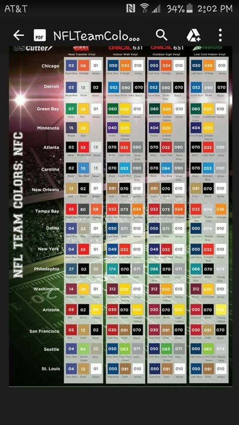 NFL Team Color Chart Nfl Team Colors, Inkscape Tutorials, Silhouette Tutorials, Silhouette Vinyl, Cricut Explore Air, Silhouette Cameo Projects, Cricut Tutorials, Cameo Projects, Silhouette Crafts