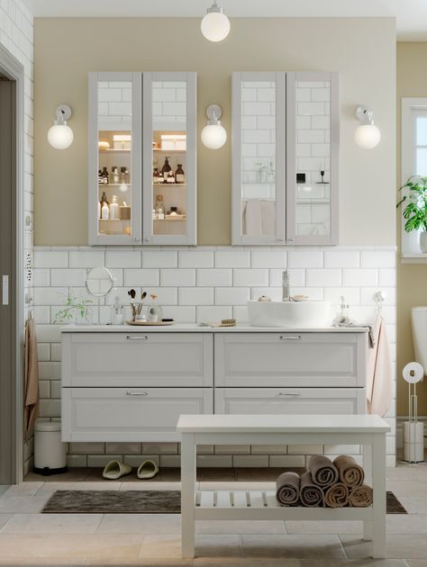 Simple bathroom elegance - IKEA Ikea Bathroom Cabinet, Ikea Bathroom Ideas, Bathroom Ikea, Bathroom Stool, Serene Bathroom, Ikea Bathroom, Drawer Space, Ideas Ikea, Sink Countertop