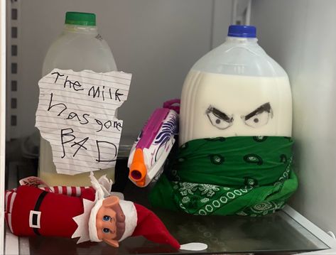 Milk Gone Bad Elf, Bad Elf, Elf On A Shelf, Elf Antics, Elf Fun, Bad Idea, A Shelf, On The Shelf, Elf On The Shelf