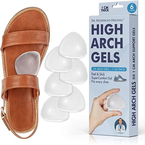 Amazon.com: Dr. Frederick's Original High Arch Gels - Arch Support Insoles - 6Pcs - Arch Support Inserts for Women & Men - High Arch Foot Pain Relief - Can be Worn with Shoes - Better Than Foot Brace : Health & Household Arch Support Inserts, Arch Support Sandals, Arch Support Shoes, Foot Pain Relief, Pieces Men, Shoe Inserts, Foot Pain, Dress Shoes Womens, Dress Sandals