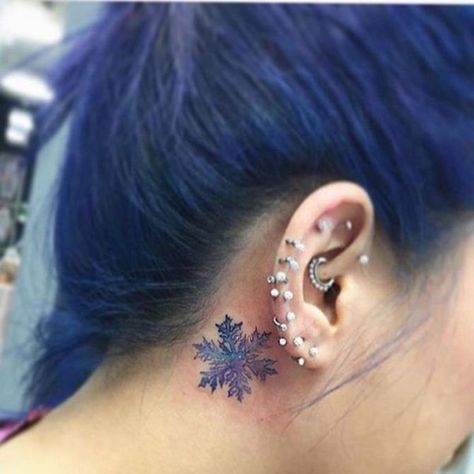 Snowflake Tattoo Behind Ear Orchid Tattoo Meaning, Snowflake Tattoos, Back Ear Tattoo, Snowflake Tattoo, Winter Tattoo, Sunflower Tattoo Sleeve, Behind Ear Tattoos, Sunflower Tattoo Shoulder, Sunflower Tattoo Small