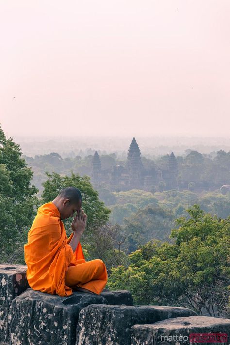 - Monk praying in front of Angkor Wat temples, Cambodia  | Royalty Free Image Angor Wat, Cambodia Siem Reap, Monk Meditation, Angkor Wat Cambodia, Angkor Wat Temple, Cambodia Travel, Full Time Travel, Siem Reap, Angkor Wat