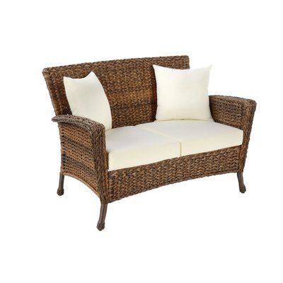 Bayou Breeze Kohut Patio Loveseat with Cushion Deep Seated Sectional, Patio Furniture Conversation Sets, Grass Garden, Wicker Loveseat, Patio Loveseat, Outdoor Wicker Furniture, Outdoor Loveseat, Wicker Patio Furniture, Beige Cushions