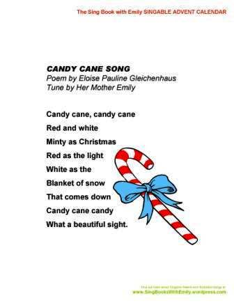 Candy Cane Song, for the SBWE Singable Advent Calendar, SBWE Songbook Series and for YOU…Anytime | Sing Books with Emily, the Blog December Themes, Candy Cane Poem, Candy Cane Image, Toddler Songs, Candy Cane Background, Preschool Poems, Candy Cane Coloring Page, Children Songs, Candy Cane Reindeer