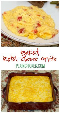 Baked Rotel Cheese Grits - quick side dish recipe - grits, cheese, butter, eggs and rotel - these grits are to-die-for! If you've never tried grits, this is the recipe to make you fall in love with them! Rotel Cheese Grits, Rotel Cheese, Quick Side Dish, Tomato Cheese, Cheesy Grits, Grits Recipe, Quick Side Dishes, Cheese Grits, Cheese Butter