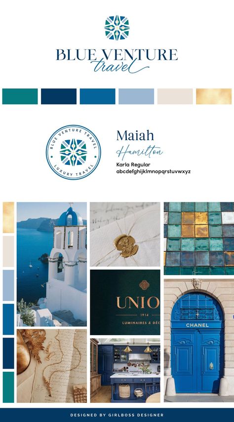 Cool Blue Colour Palette, Professional Blue Color Palette, Luxury Travel Color Palette, Blue Logo Color Palette, Bougie Bathroom, Blue Branding Color Palette, Travel Color Palette, Mom Branding, Blue And Gold Color Palette