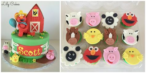 Birthday Cakes - Elmo/farm theme! Elmo Farm Birthday Party, Sesame Street Farm Birthday, Farm Party Kids, Farm Parties, Bday Decor, Elmo And Cookie Monster, Farm Themed Birthday Party, Barnyard Party, Elmo Party