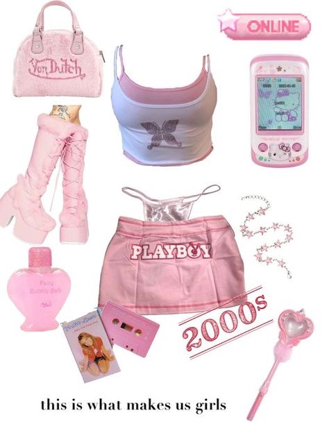 Y2k Outfit Inspo Pink, Y2k Barbie Aesthetic Outfits, Pink Y2k Fits, Pink Aesthetic Outfits Y2k, Y2k Pink Clothes, Pink Outfit Board, Y2k Fashion Early 2000s Pink, Pink 90s Outfit, Bimbocore Outfits Pink