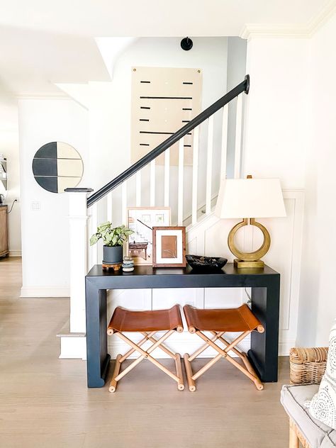 Lifestyle blogger Annie Diamond shares her ideas on how a simple console table can work in multiple rooms and ways! #consoletable #consoletables #consoletablestyling Simple Console Table, Love Essential Oils, Console Table Styling, Console Styling, Rough Luxe, Table Console, Black And White Decor, Home Decor Signs, Straight Lines