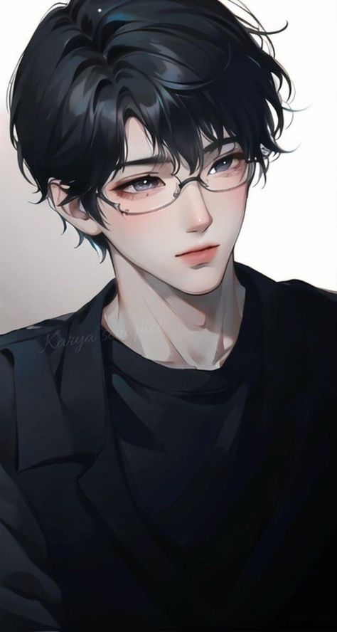 Handsome Anime Guys Glasses, Anime Guy With Glasses, Guys With Glasses, Anime Glasses Boy, Pfp Black And White, Solgaleo Pokemon, Pfp Black, Male Cartoon Characters, Anime Black Hair