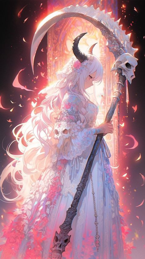 Demon Character Design Female, Anime Goddess, Samurai Anime, Demon Girl, Anime Boyfriend, Grim Reaper, Beautiful Fantasy Art, Anime Artwork, Dark Fantasy Art