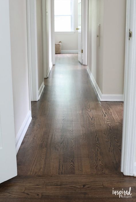 Dark Walnut Floors, Hardwood Floor Stain Colors, Oak Floor Stains, Floor Stain Colors, Dark Oak Flooring, Staining Wood Floors, Refinished Hardwood Floors, Wood Floor Stain Colors, Walnut Wood Floors