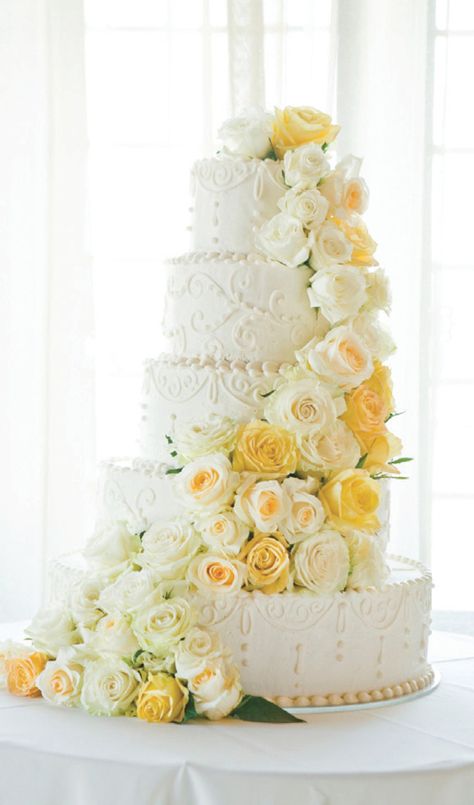 Yellow and cream wedding inspiration photographed by John Black Photography | The Pink Bride- Wedding cake- Wedding flowers- Cake flowers- Knoxville wedding- Knoxville wedding flowers- Florist- Knoxville florist- Yellow and white wedding- Knoxville wedding florist- Always in Bloom Florist White Wedding Table Decorations, Bridal Bouquet Yellow, Pale Yellow Weddings, Light Yellow Weddings, Yellow Decorations, Yellow And White Wedding, Yellow Rose Wedding, Yellow White Wedding, Bridesmaid Dresses White