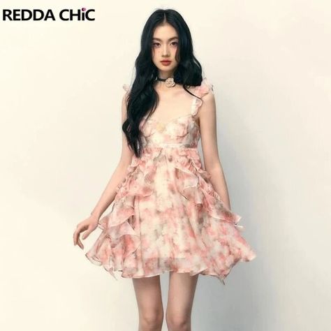 Just found this amazing item on AliExpress. Check it out! $30.91 50％ Off | REDDACHiC Fairytale Pink Chiffon Women One-piece Dress with Lace Trim Cute Sweet Irregular Hemline Ruffle Miniskirt Sundress Fairytale Outfits Casual, Fairytale Outfits, Peach Powder, Dress With Lace Trim, Female Dress, Aesthetic Dress, Trendy Dress Outfits, Pink Chiffon, Kawaii Fashion Outfits