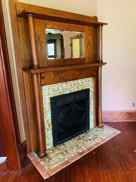 Victorian Fireplace Ideas, Corner Stove, Craftsman Interiors, Pretty Furniture, Victorian Style House, Victorian Home Interior, Wood Heat, Fireplace Tile Surround, Victorian Fireplace