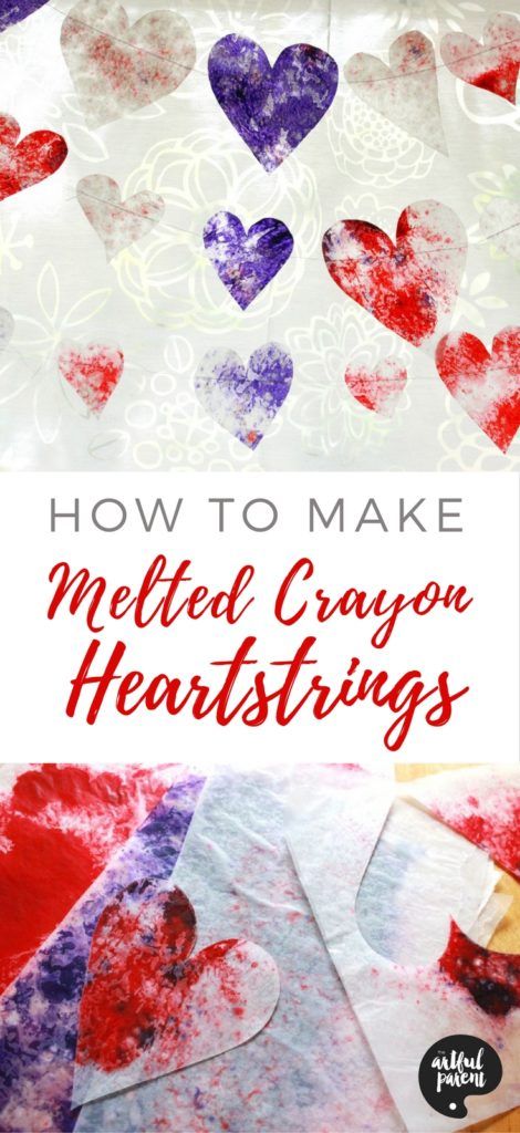 How to Make Suncatcher Heartstrings with Melted Crayon Hearts    #creativity #kidsactivities #valentinesday #kidsvalentines #valentinesactivities #kidsart #kidsartsandcrafts #artfulparent Melted Crayon Heart, Crayon Heart, Easy Art For Kids, Diy Valentines Decorations, Valentine Crafts For Kids, Spring Crafts For Kids, Valentine Projects, Crayon Art Melted, Valentine Coloring