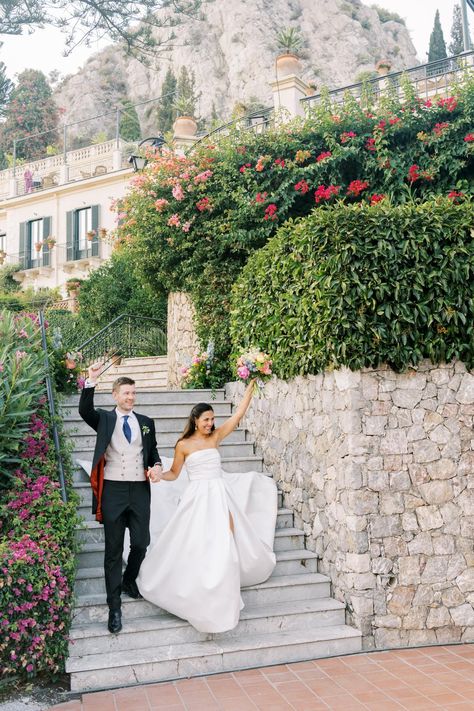 Vibrant Sicily Destination Wedding at Grand Hotel Timeo in Taormina Bright Summer Flowers, Wedding In Sicily, Coral Charm Peony, Sicily Wedding, Jimmy Choo Heels, Wedding Boutique, Italian Wedding, Italy Wedding, Groom Portrait