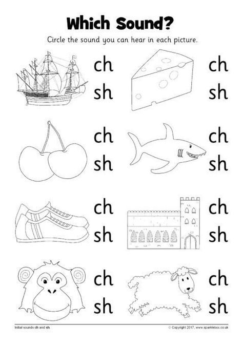 Which Sound? Worksheets – ch and sh (SB12216) - SparkleBox Oo Phonics, Ch Sound, Blends Worksheets, Kindergarten Phonics Worksheets, Phonics Free, English Phonics, Jolly Phonics, Phonics Kindergarten, Homeschool Kindergarten