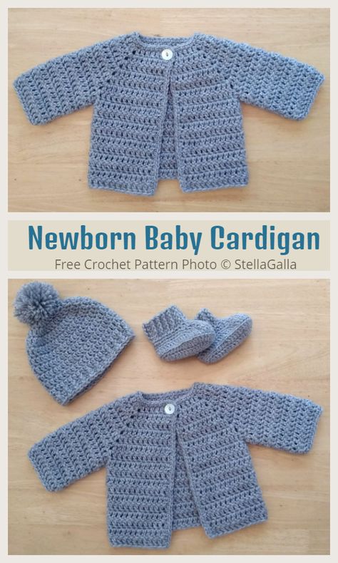 Easy Baby Cardigan Free Crochet Patterns - DIY Magazine Jaket Crochet, Crochet Baby Sweater Sets, Baby Cardigan Pattern Crochet, Boy Crochet Patterns, Crochet Baby Projects, Crochet Patterns Baby Boy, Crochet Baby Sweater Pattern, Crochet Baby Jacket, Newborn Crochet Patterns