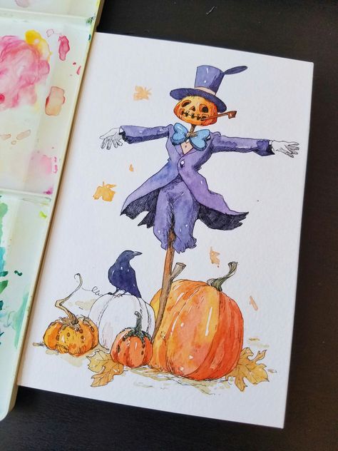 Kawaii Halloween Drawings, 2024 Prompts, Drawings Sketches Pencil, Fall Drawings, Sketches Pencil, Art Drawings Sketches Pencil, Halloween Painting, Halloween Drawings, 수채화 그림