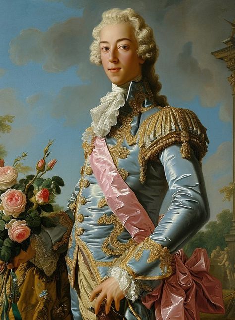 Rococo Painting Portraits, Rocco Paintings, Rococo Mens Fashion, Rocco Fashion, Rocco Art, Rococo Men, Rococo Portrait, Versailles Aesthetic, Bella Epoque