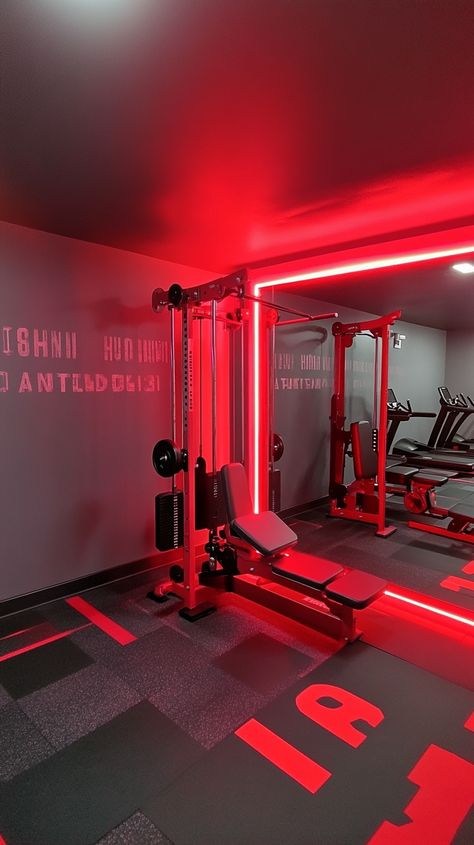 Unleash your inner fire at Aries’ Fitness Corner! 🔥 Dive into high-energy workouts with bold red exercise gear, stay inspired by motivational wall decals, and perfect your form with a large mirror. Energizing lighting and bold gym flooring complete the dynamic atmosphere. 💪✨ #FitFam #AriesVibes Fitness Corner, Gym Lighting, Gym Wallpaper, Gym Mirrors, Workout Space, Gym Flooring, Motivational Wall, Red Light Therapy, Stay Inspired