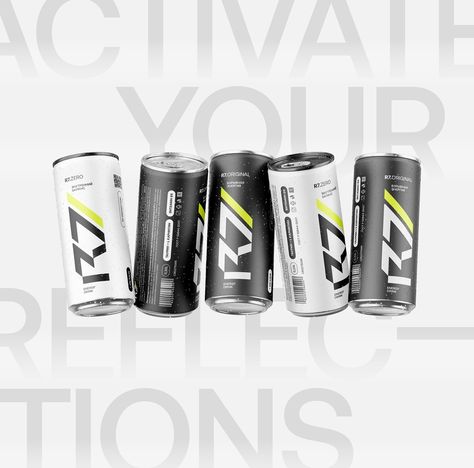 R7. Energy Drink :: Behance Drink Can Design, Can Branding, Energy Drink Logo, Energy Drinks Packaging, Typography Graphic Design, Design Brand Identity, Drinks Brands, Drinks Logo, Visual Identity Design