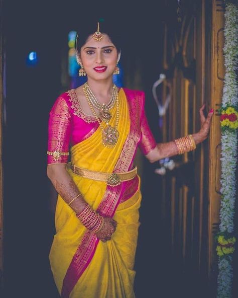 South Indian Wedding Saree, Bridal Sarees South Indian, Pattu Saree Blouse Designs, Wedding Saree Blouse, Saree Blouse Neck Designs, Wedding Saree Blouse Designs, Wedding Saree Collection, Kids Lehenga, Wedding Blouse Designs