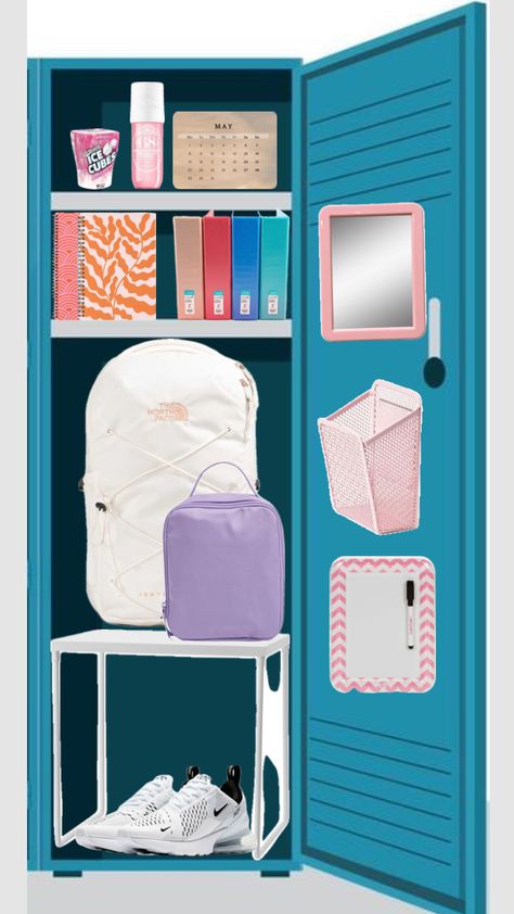 #lockerinspo Aesthetic Locker Decor, Locker Essentials, School Locker Decorations, Small Lockers, Locker Ideas, School Bag Essentials, Backpack Essentials, Locker Decorations, School Lockers