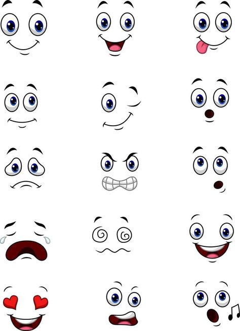 Cartoon faces expressions collection set Cartoon Faces Expressions, Cartoon Faces, Face Expressions, Vector Art, Vector Free, Clip Art, Art