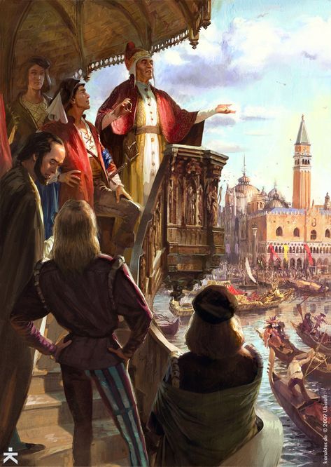 ANNO - Venice , karakter design studio on ArtStation at https://www.artstation.com/artwork/EV3r8 Medieval Venice, Venice Wallpaper, Republic Of Venice, Fantasy Paintings, Scene Design, Art Station, Matte Painting, Historical Art, The Witcher