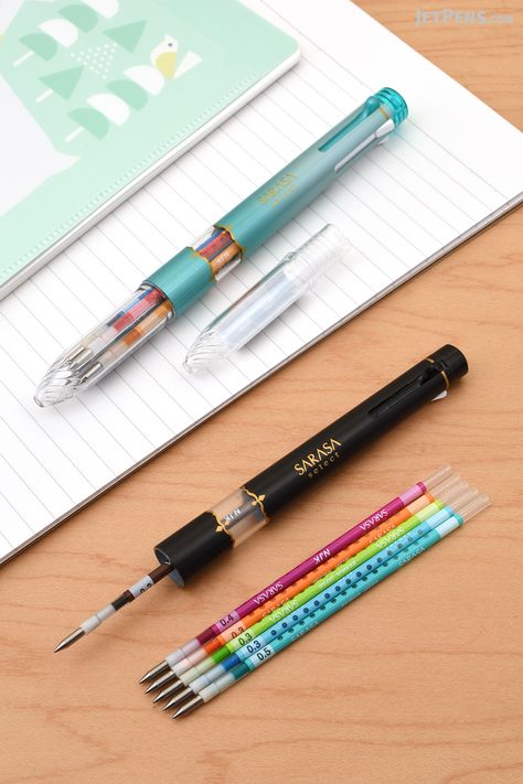 True to its name, the Zebra Sarasa Select Multi Pen System lets you select from a rainbow of compatible Sarasa gel ink refills to build your ideal 3 or 5 component multi pen. Zebra Sarasa, Stationary Items, Kawaii School Supplies, Makeup Accesories, Study Stationery, New Pen, Multi Pen, Pin Up Outfits, Cute Stationary