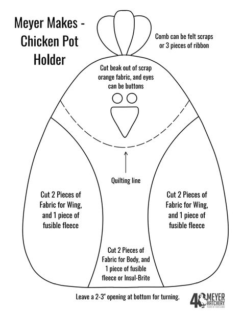 Meyer Makes - Chicken Pot Holder.pdf Animal Pot Holders Sewing, Chicken Potholder Sewing Pattern Free, Chicken Pot Holders Sewing, Cat Pot Holders Free Pattern, Chicken Hot Pads Free Pattern, Sewing Pot Holders Patterns, Jar Grippers Free Pattern, Quilted Pot Holders Patterns Free, Chicken Pot Holder Pattern