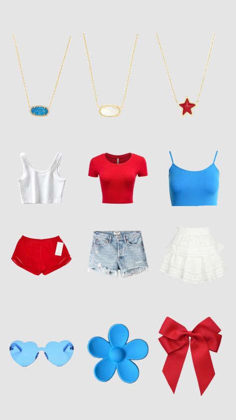 #red #white #blue Red White And Blue School Spirit Outfit, Red White And Blue Pep Rally Outfits, Cute Red White And Blue Outfits, 4th Of July Fits Preppy, 4th Of July Outfits For Teenagers, Red White And Blue Outfits, Washington Dc Outfit, 4th Of July Outfits Shuffles, Red White Blue Outfit