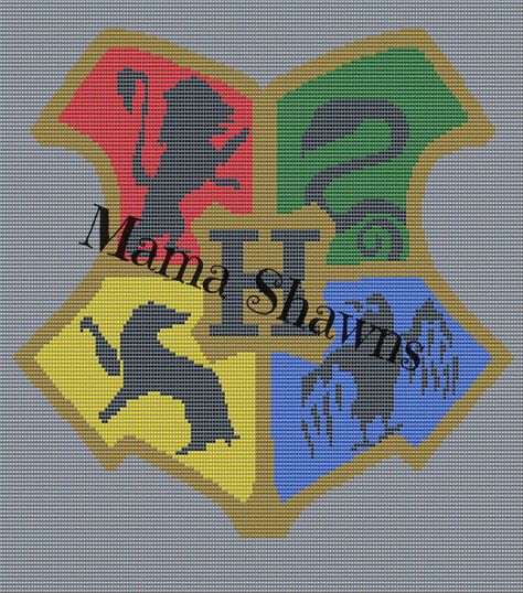 Hogwarts Inspired Crest - Written Pattern, Gryffindor, Slytherin, Ravenclaw, Hufflepuff, Harry Potter, PDF Download, Crochet Pattern, Ron Harry Potter Scrapbook, Harry Potter Hedwig, Myths & Monsters, Hogwarts Crest, Cross Stitch Boards, Harry Potter Pin, Crochet Curtains, Red Heart Yarn, Ravenclaw