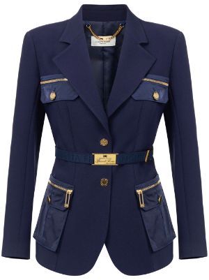 Elisabetta Franchi - Designer Fashion - FARFETCH Blazer For Women, Look Formal, Stylish Blazer, Blazer Blue, Power Dressing, Blazer Designs, City Dress, Long Blazer, Fitted Blazer