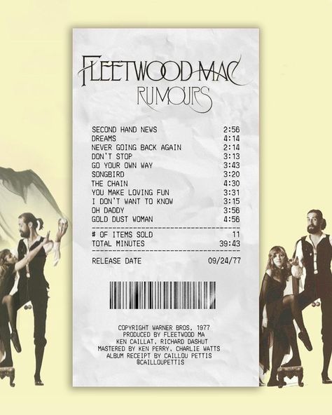 Stevie Nicks Albums, Album Receipts, Fleetwood Mac Rumours, Album Receipt, Rumours Album, Fleetwood Mac Rumors, Stevie Nicks Fleetwood Mac, John Frusciante, Charlie Watts