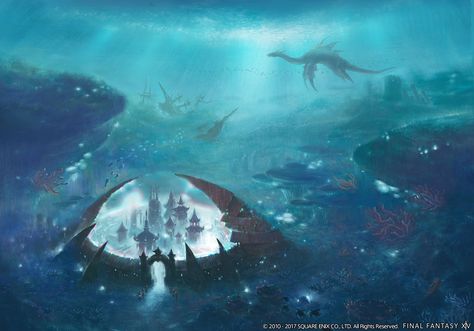 Underwater Illustration from Final Fantasy XIV: Stormblood Underwater Background, Fantasy World Map, Under The Water, Underwater City, Rpg Map, Fantasy City, Fantasy Castle, Fantasy Setting, Fantasy Places