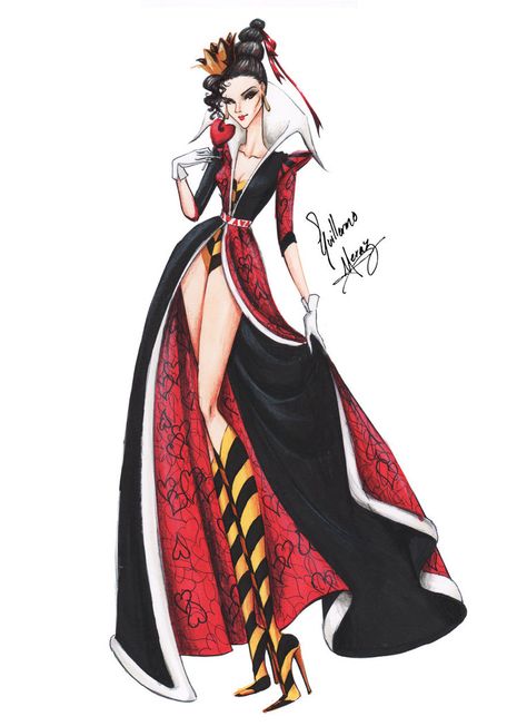 The Queen Of Hearts, Fashion Illustration Sketches, Red Queen, Disney Alice, Fashion Design Sketches, Disney And Dreamworks, Disney Drawings, Queen Of Hearts, Disney Outfits