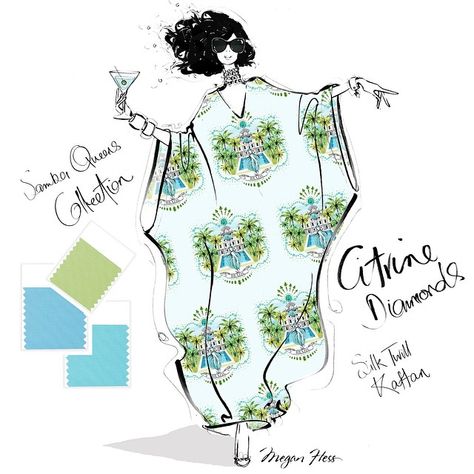 The first kaftan design from my SAMBA QUEENS collectio Meghan Hess, Lilly Party, Megan Hess Illustration, Kaftan Design, Lilly Pulitzer Prints, Megan Hess, Fashion Illustration Watercolor, Diy Art Projects, Fashion Portfolio