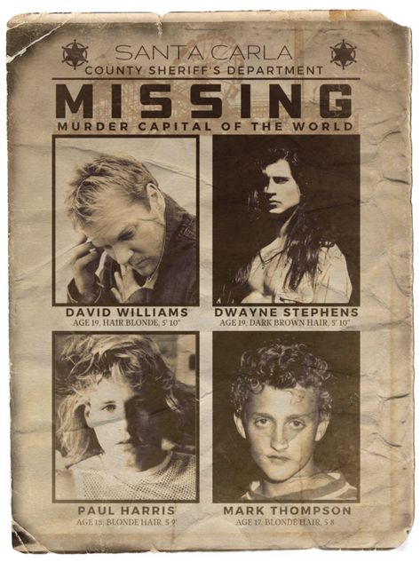 Missing Poster Aesthetic, The Lost Boys Wallpaper, Michael The Lost Boys, The Lost Boys Michael, Marko Lost Boys, Family Movie Night Themes, Lost Boys Movie Poster, Printable Miniatures, Shadowbox Ideas