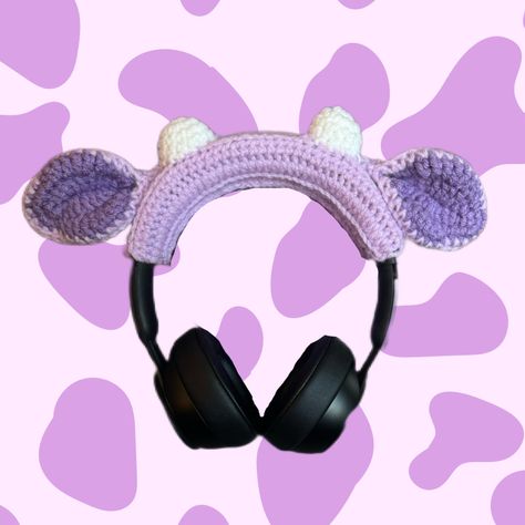 Crochet Cow Headphone Cover Pattern - Etsy Crochet Headphone Cover Pattern, Headphone Cover Crochet Pattern, Headphone Covers Crochet, Crochet Headphones Accessories, Headphones Crochet Cover, Crochet Headset Cover, Crochet Quick Projects Free, Headphone Cover Crochet, Headphone Crochet