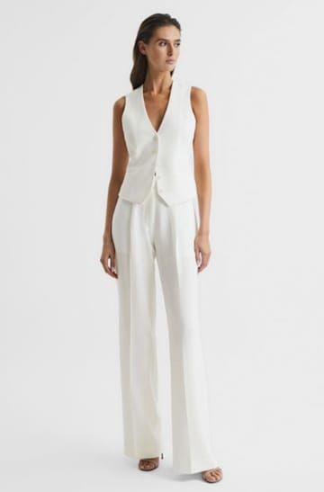 White Waistcoat, Sleeveless Wrap Top, Bridal Separates, White Jumpsuit, Cut Design, Wide Leg Trousers, Traditional Design, Modern Woman, Trousers Women