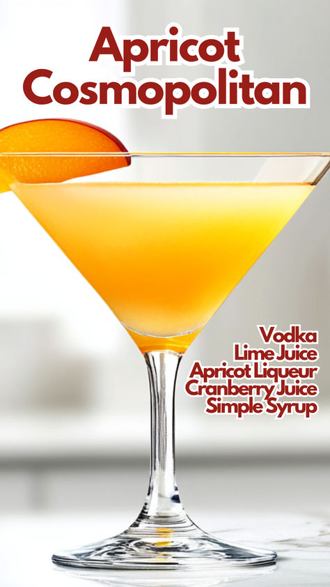 Apricot Cosmopolitan Apricot Liquor Cocktail Recipes, Apricot Liqueur Cocktails, Apricot Liqueur, Cosmopolitan Cocktail Recipes, Cosmopolitan Cocktails, Cosmopolitan Recipe, Cocktail Cards, Vodka Cocktails Easy, Tart Flavors