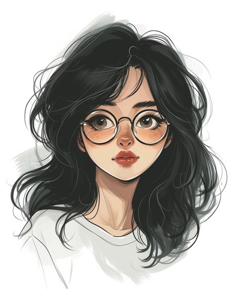 🌟🎨Charming Illustrations with Midjourney Prompts: Tap the Link in my Profile🌐🔗 Girly Art Illustrations Style, Aesthetic Woman Illustration, Fashion Digital Art, Woman With Glasses, Paris Illustration, Drawing Cartoon Faces, Girls With Black Hair, Deep Art, Creative Profile Picture