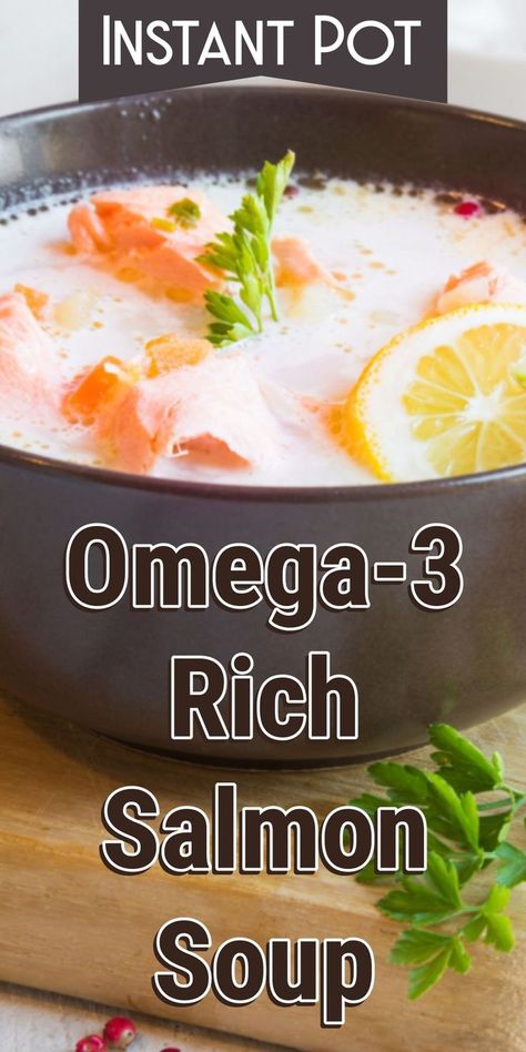 Instant Pot Omega-3 Rich Salmon Soup | Pressure Cooker Salmon Soup | Homemade Classic Salmon Soup From Scratch | How to Make an Easy Salmon Soup | Slow Cooker Salmon Soup Recipe | Thai Salmon Soup Recipe | Creamy Asian Salmon Soup | Instant Pot Recipes #recipes #salmon #instantpot #instantpotrecipes #corriecooks Soup Instant Pot Recipes, Pressure Cooker Salmon, Soup Pressure Cooker, Instant Pot Salmon, Pressure Cooker Potatoes, Slow Cooker Salmon, Thai Salmon, Salmon Soup, Best Pressure Cooker Recipes