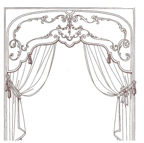 Victorian Room Divider, Theatre Drawing, Curtain Drawing, Theatre Curtains, Paper Doll Printable Templates, Stage Curtains, Animation Art Sketches, Creative Block, Vintage Paper Dolls